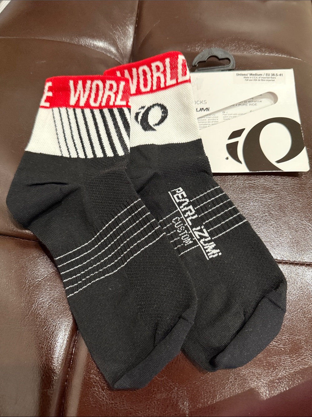 Pearl Izumi Black, White & Red Athletic Crew Socks